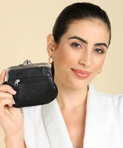 Miniatura 3 de Leatherboss - Cartera de piel auténtica con doble marco y bolsillo con cremallera