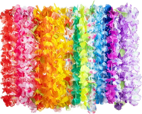 JOYIN Juguete de 12 unidades de leis hawaianos a granel, flor tropical Lei hawaiana Lei playa Hawaii Luau recuerdos de fiesta decoración suministros