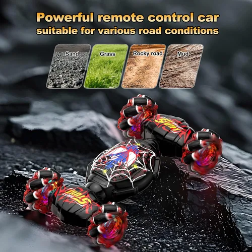 Miniatura 4 de Nikuku Auto de acrobacias RC con detección de gestos, auto de control remoto controlado a mano 4WD con rotación de 360°, juguete de deriva de 2.4