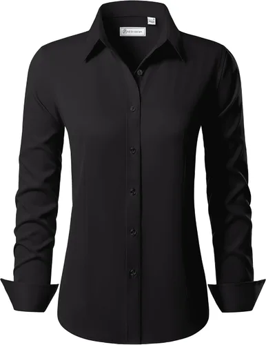 Miniatura 8 de Siliteelon - Camisas con botones para mujer de manga larga, camisas de vestir sin arrugas, con cuello, para oficina, blusas sólidas, tops