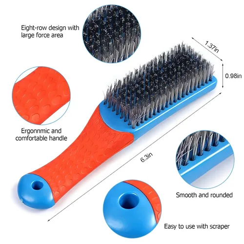Miniatura 2 de 1 cepillo de acero azul de acero resistente al carbono y alambre de acero inoxidable Scratch Brush con mango ergonómico de goma