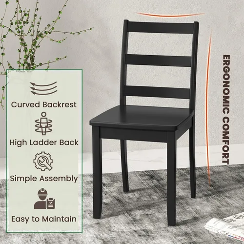 Miniatura 5 de NAFORT - Juego de 4 sillas de comedor negras de madera, sillas de cocina sin brazos con patas de madera de goma sólida, almohadillas Negro