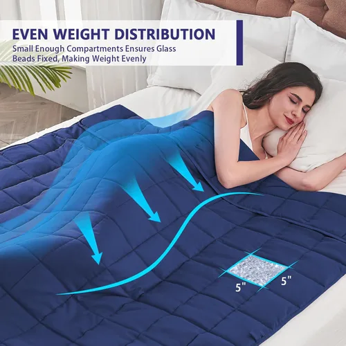 Miniatura 3 de Yescool - Manta con peso para adultos (15 libras, 60 x 80 pulgadas, azul), manta de enfriamiento pesada para dormir, 140-160 libras, manta