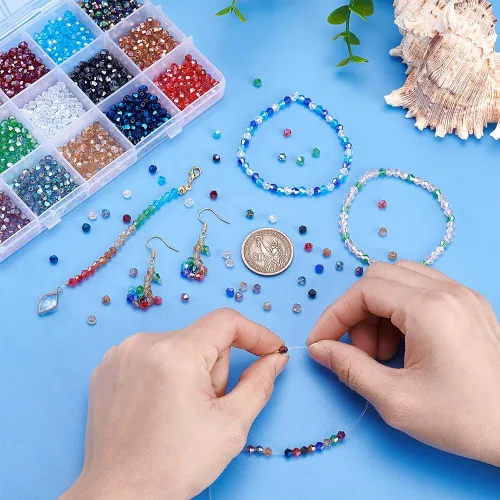 Miniatura 7 de PH PandaHall 1680 cuentas de cristal de 24 colores, cuentas de vidrio galvanizadas de 0.157 pulgadas (0.157 in), cuentas facetadas de color AB, 24