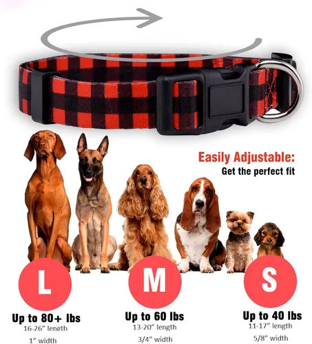 Miniatura 3 de Native Pup Collar de perro a cuadros, leñador rojo, tartán, azul, rosa, ajustable para perros grandes y pequeños (rojo, pequeño)
