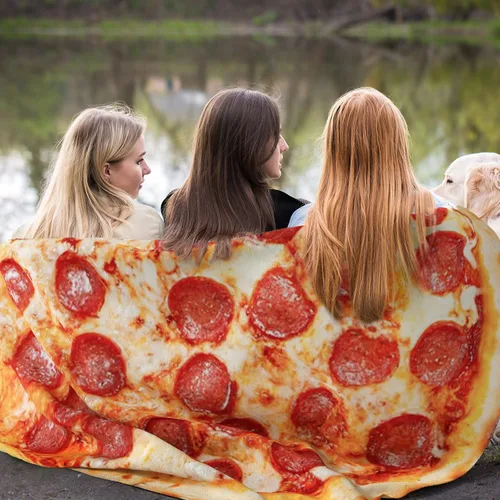 Miniatura 8 de QiyI Manta de pizza para adultos y niños, 2.0 manta gigante de comida de doble cara, divertidos regalos de pizza, mantas redondas de tacos novedosos