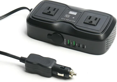 Miniatura 8 de Inversor de corriente para coche 7 en 1, inversor de corriente para coche de 200 W de CC 12 V a 110 V de CA con voltímetro LED, carga de 4 puertos