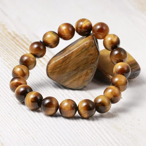 Miniatura 4 de Jewever Pulsera de ojo de tigre natural para hombres y mujeres, cuentas de piedra natural elástica de 0.47 pulgadas (0.472 in), unisex