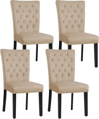 Miniatura 21 de Juego de 4 sillas de comedor de cocina de terciopelo, silla de comedor tapizada Parsons, silla decorativa de madera con ribete clavado, azul