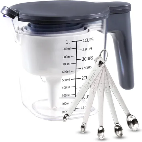 Miniatura 12 de Juego de 19 piezas de tazas medidoras y cucharas, incluye 10 tazas medidoras apilables con tapa y 9 cucharas medidoras magnéticas, cucharada para 19