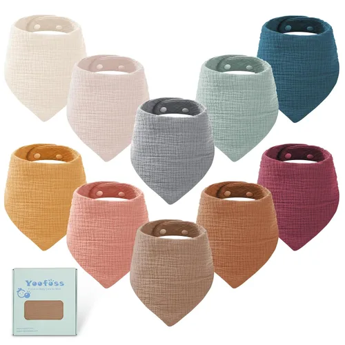 Miniatura 11 de Yoofoss Baberos de muselina para bebé, paquete de 10 unidades, 100% algodón orgánico, 6 capas, suaves y absorbentes, baberos bandana babear