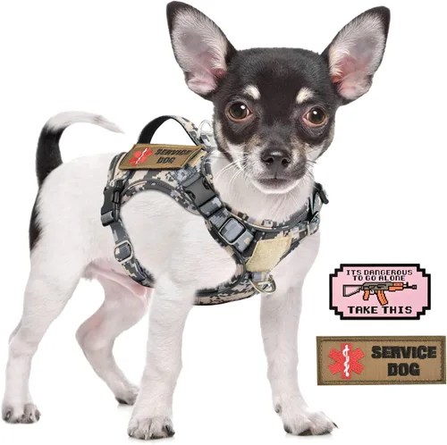 Miniatura 10 de Arnés táctico XS para perro, chaleco de servicio militar para perro con mango vertical, chaleco para cachorros pequeños sin tirones para Negro