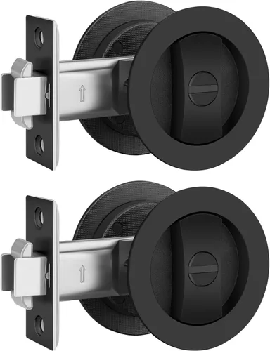 Miniatura 13 de EHOMEWARE 1 paquete de herrajes para puerta de bolsillo negro mate, manijas de puerta de bolsillo empotradas, cerradura de puerta de bolsillo