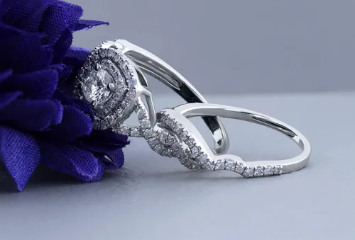 Miniatura 4 de Dazzlingrock Collection Round White Diamond Bridal Halo Engagement Ring Set for Women (1 ctw, Color I-J, Clarity I1-I3) in Gold