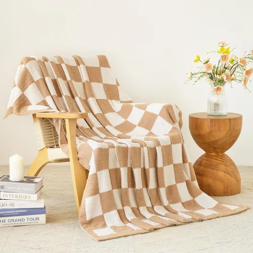 Manta a Cuadros, Mantas Suaves y Acogedoras para Sofá Cama, Manta de Picnic de Viaje a Cuadros Esponjosa Ligera y Cómoda, Regalos para Sofá Silla
