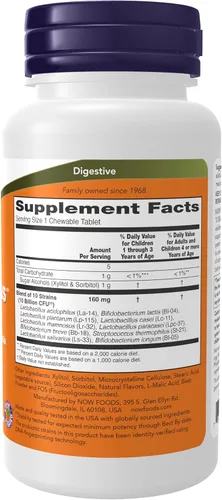 Miniatura 2 de NOW Foods Suplementos, BerryDophilus, desarrollado para adultos y niños con 10 cepas probióticas, extra fuerza, prueba de tensión, 50 masticables