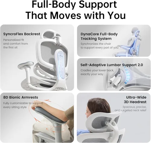 Miniatura 6 de SIHOO Doro C300 Pro V2 - Silla de oficina ergonómica sin reposapiés, soporte adaptativo de cuerpo completo, reposabrazos 8D y malla transpirable