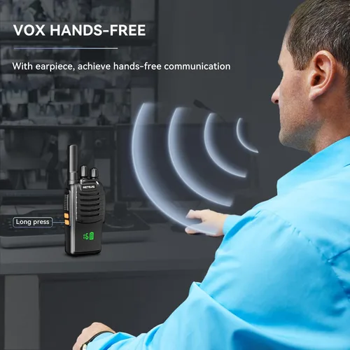 Miniatura 4 de Walkie Talkies Retevis H-777H, pantalla irrompible oculta, pantalla de canal, FRS portátil, linterna LED, carga USB-C, alarma de emergencia, manos