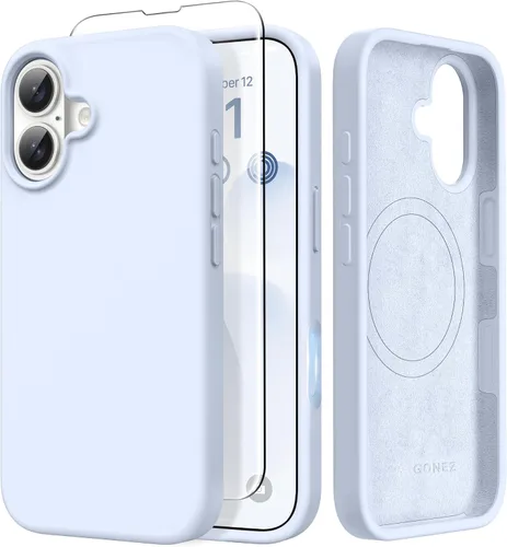 Miniatura 285 de GONEZ Funda de silicona para iPhone 14 Pro Max, compatible con MagSafe, con protector de pantalla + protector de lente de cámara, silicona líquida a