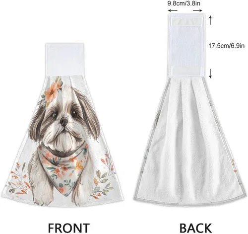 Miniatura 4 de Toalla de baño con diseño de acuarela, cara de perro, floral, lavanda, floral, calabaza, Halloween, juego de 2 toallas de Navidad para baño