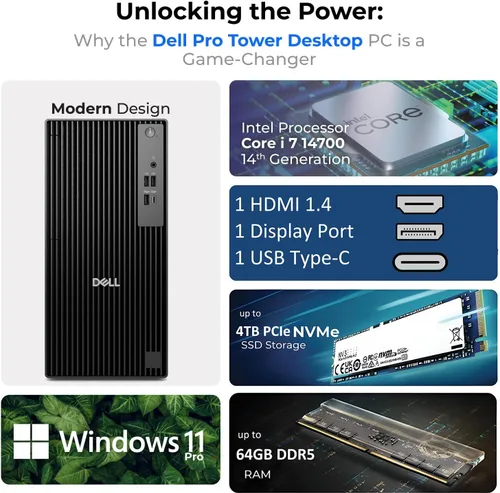 Miniatura 2 de Escritorio Dell 2026 Pro Tower para empresas y empresas Intel i7-14700T 20-Core 5.2GHz DDR5 de 8 GB SSD de 512 GB Pantalla múltiple