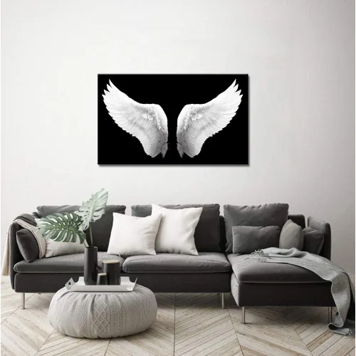 Miniatura 3 de iKNOW FOTO Lienzo grande en blanco y negro con alas de ángel, arte de pared, pintura contemporánea para sala de estar, obra enmarcada para paredes