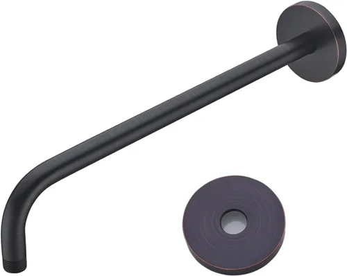Miniatura 39 de Brazo de ducha de 16 pulgadas con brida, acero inoxidable negro mate de 90 grados, brazo de extensión de cabezal de ducha montado en la pared