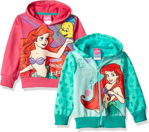 Disney Sudaderas con capucha y cremallera con estampado de sirenita para niña de 2 piezas