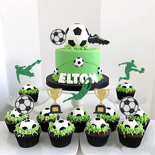 Miniatura 4 de 24 decoraciones de fútbol para cupcakes para decoración de fútbol, fiestas temáticas de fútbol deportivo, decoración de cumpleaños, baby shower