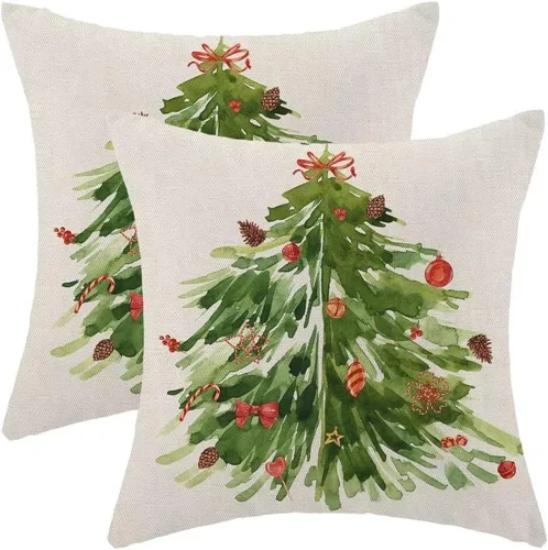 Miniatura 13 de AEIOAE Juego de 2 fundas de almohada de Navidad de 12 x 20 pulgadas, color rojo ciervo, alce y ciervo, fundas decorativas de lino de Navidad