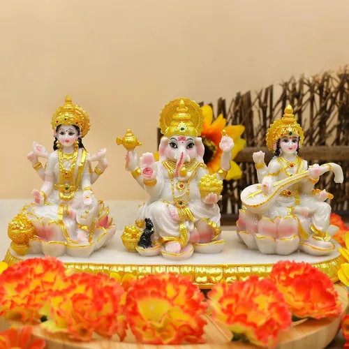 Miniatura 3 de alikiki Estatua india de Laxmi Ganesh Saraswati – 3.9 pulgadas de alto pequeño aspecto de mármol Lakshmi Ganesha ídolo escultura para tablero