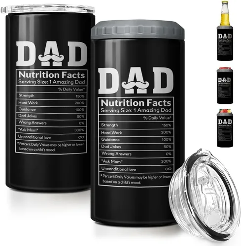 Miniatura 34 de SANDJEST Regalos para Papá Bonito de Bonus - Vaso de 12oz de la Hijastra, el Hijo - Diseño 4 en 1 Vaso de Papá Paso Aislante Enfriador de Latas