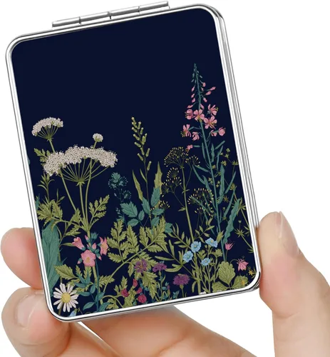 Miniatura 10 de Espejo de bolsillo, pequeño espejo de viaje con aumento, espejo cosmético portátil de doble cara con aumento para uso diario (2 flores)