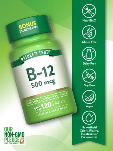 Miniatura 3 de Nature's Truth Vitamina B12 500 mcg 120 tabletas Suplemento vegano, sin OMG y sin gluten