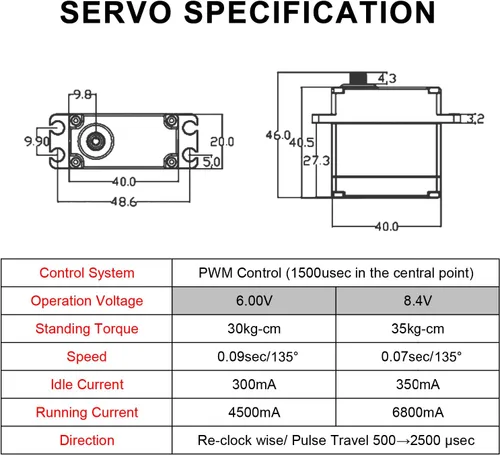 Miniatura 5 de FLASH HOBBY Servo sin núcleo de 77.2 lbs de alto par de torsión servo de engranaje de metal completo, IP67 resistente al agua servo RC con ángulo
