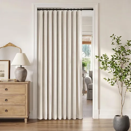 INOVADAY Cortinas térmicas para puerta corredera 100% opacas para dormitorio, cortinas de puerta corrediza de vidrio extra anchas para patio, lino