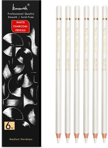Brusarth Juego de lápices de carbón blanco, boceto profesional de 6 piezas, resaltado, sombreado, juego de mezcla para principiantes y artistas