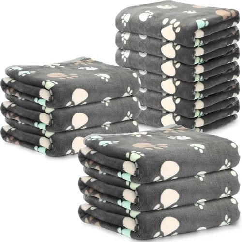 Miniatura 16 de Tegeme 12 mantas para mascotas, suaves y esponjosas, de vellón, para perros y gatos, cálidas, con estampado de patas, mantas de franela
