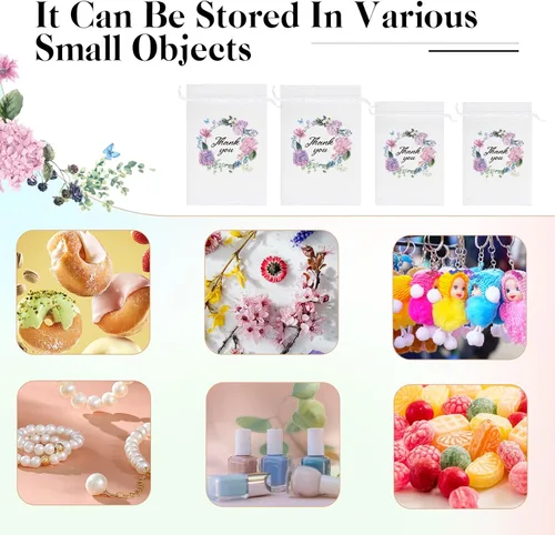 Miniatura 5 de 100 bolsas de organza transparente, pequeñas bolsas de malla floral con cordón a granel, bolsa de regalo para dulces, bolsa de regalo para baby