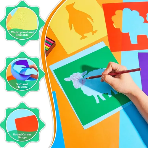 Miniatura 3 de Epakh 24 Piezas Plantillas para Niños, Plantillas de Dibujo de 8 Pulgadas, Plantilla de Tiza, Grande, Lavable, Geométrica y Temática de Jardín