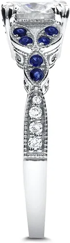 Miniatura 4 de Kobelli Anillo de compromiso de moissanita y zafiro azul de estilo antiguo Acentos de 1 15 CTW Oro blanco de 14 k