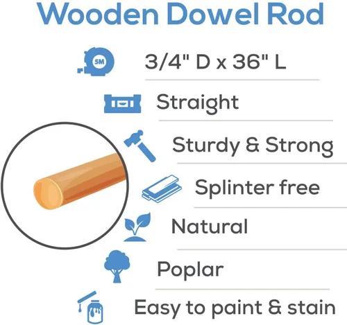 Miniatura 4 de Varillas de madera sin terminar para manualidades y bricolaje, 5 unidades Woodpeckers Paquete de 5