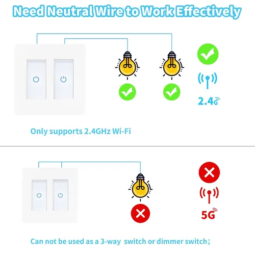 Miniatura 2 de Milfra Interruptor táctil inteligente de 2 vías, 2 posiciones, blanco, compatible con Alexa y Assistant, no requiere concentrador
