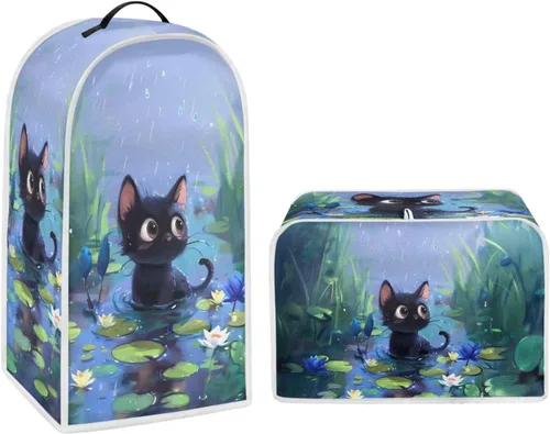 Black Cat Flowers Dust Cover Kitchen Blender Cover Flower Washable Toaster Bread Maker Dustproof Cover Kitchen Appliance,Size S