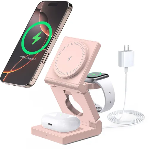 Estación de carga inalámbrica 3 en 1 para múltiples dispositivos Apple - Cargador inalámbrico magnético plegable para viajes - Cargador de 18W para