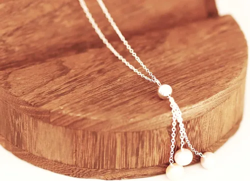 Miniatura 2 de Collar Lariat de plata de ley con 3 perlas cultivadas de agua dulce, 18 largo, Plata esterlina, Perla