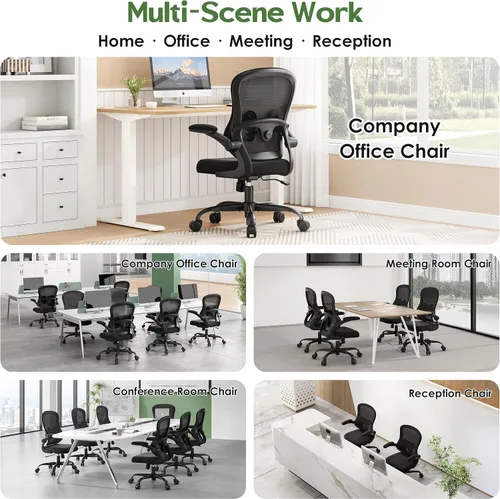 Miniatura 4 de Silla de oficina ergonómica – Silla de escritorio ergonómica – Silla de oficina cómoda de malla para el hogar con ruedas, soporte lumbar ajustable