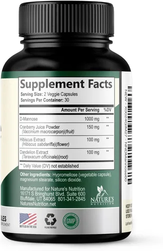 Miniatura 9 de D-manosa 1000 mg por porción – Arándano e hibisco – Eficaz de acción rápida, elimina las impurezas para la vejiga, suplemento de apoyo a la salud