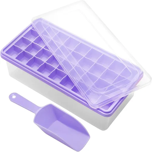 Miniatura 8 de Bandeja de silicona para cubitos de hielo con tapa a prueba de fugas y contenedor de almacenamiento para congelador, 36 piezas sin BPA, cubierta Rojo