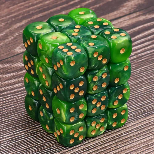 Miniatura 3 de Juego de 36 dados mini, dados de juego de 12 mm de 6 caras D6, dos colores (verde oscuro y verde claro) con caja de juego portátil D6-verde oscuro